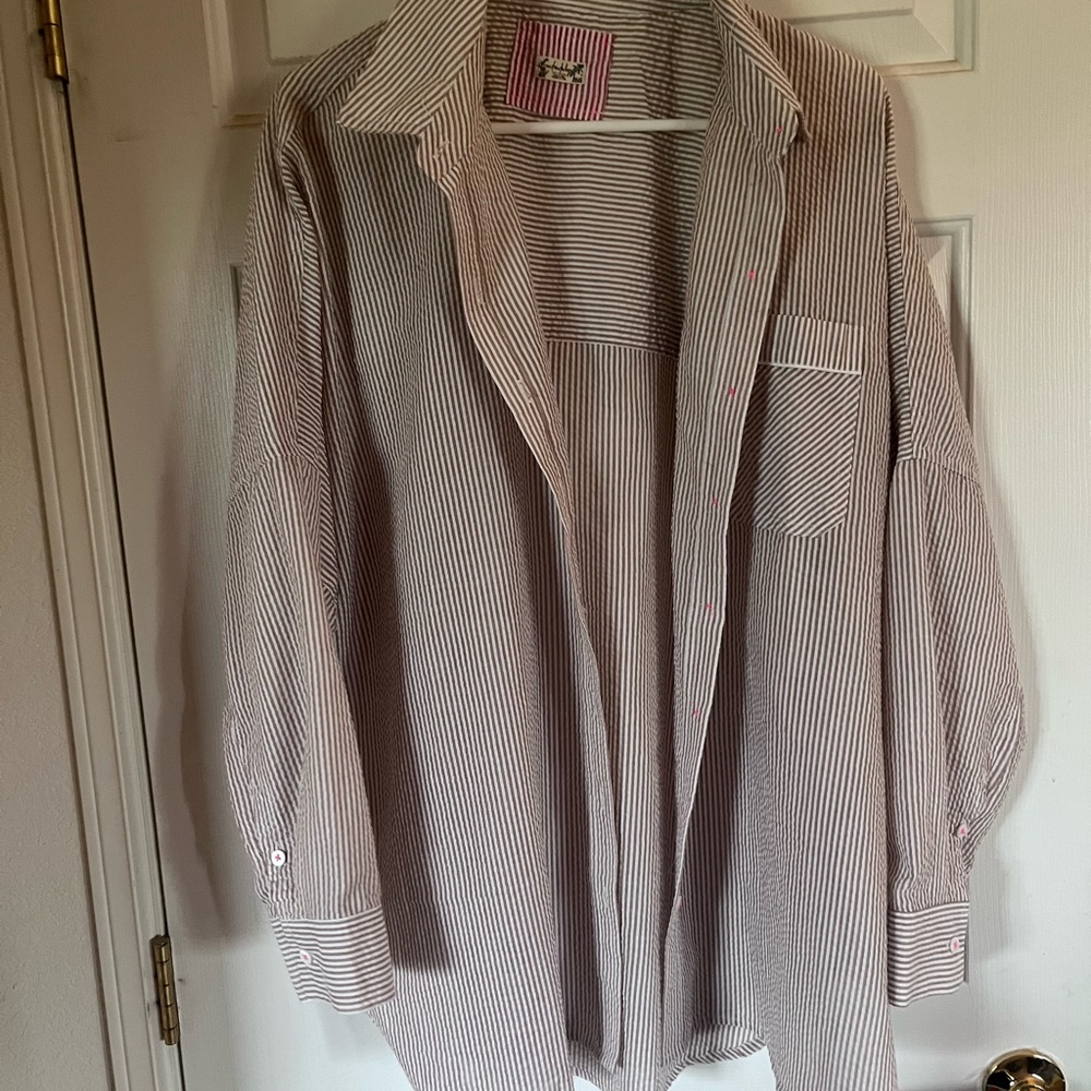 Free People Womens Striped Button-Up